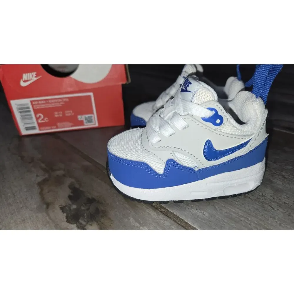 Nike Air Max 1 Easyon White/Game Royal-Neutral Gray DZ3309-104 Toddler Size 2C